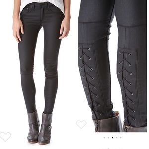 Rag & bone leather look lace up skinny black jeans